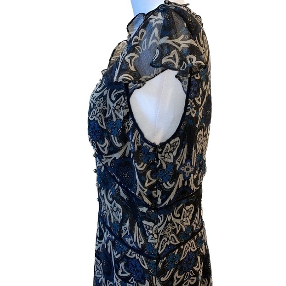 Ann Taylor Loft Midi Dress Womens Floral Flutter Sleeves Size 14 - Picture 4 of 12